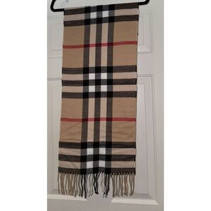 SCARF ACRYLIC SOFT NOVA Type Plaid Pattern 64" x 12"‎ Tan Black Red